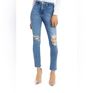 GOOD AMERICAN Good Classic Distressed Raw Hem Skinny Jeans (Indigo 290)